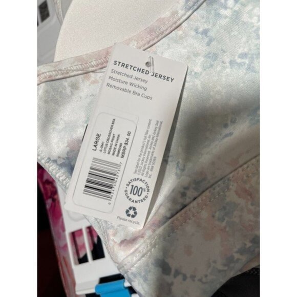 Jockey Active L Gray/Pink Mosaic Print Racerback Cut-out Sports Bra - Picture 4 of 4